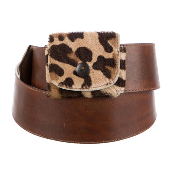 Matisse Italy Leopard Fur Leather Belt with Animal Print and Pouch - Picture 3 of 16
